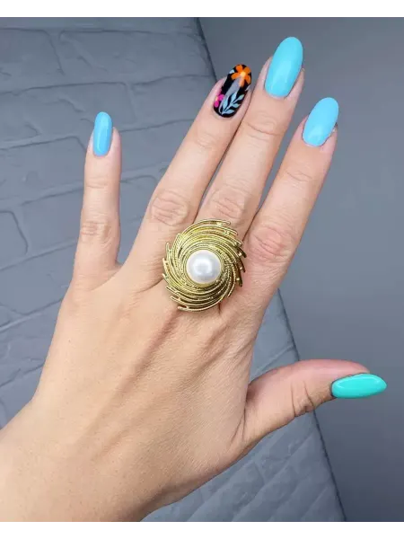 SOLOVYOVA JEWELRY Кольцо жемчужное массивное бижутерия