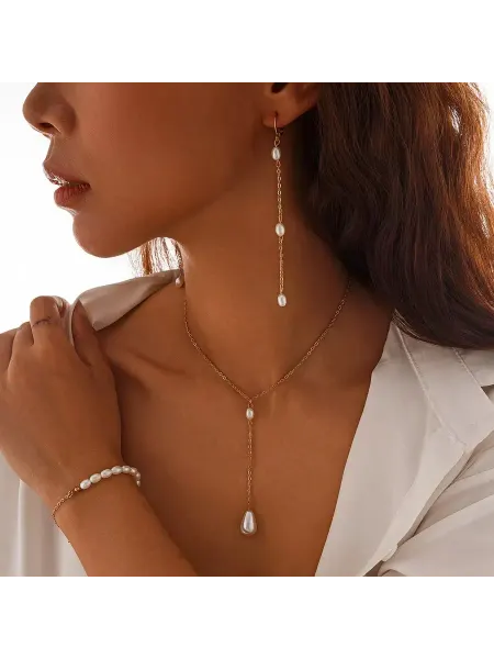 YANDI Jewelry Комплект жемчужный нежный серьги браслет колье