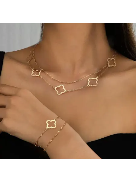 YANDI Jewelry Комплект украшений стильный ожерелье и браслет с клевером