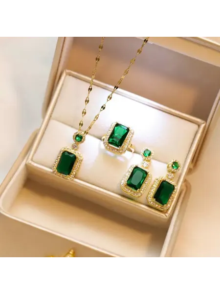 YANDI Jewelry Комплект украшений колье, кольцо, серьги квадратной формы