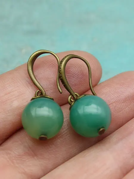 TE jewelry Серьги с зеленым натуральным камнем агатом "Балма"