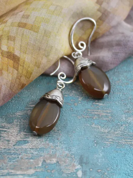 TE jewelry Серьги с плоским натуральным камнем агатом "Мадина"