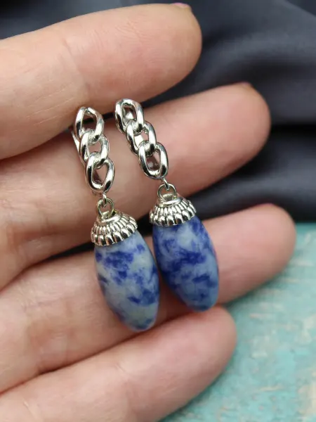 TE jewelry Серьги цепи с натуральным голубым камнем "Джинса"