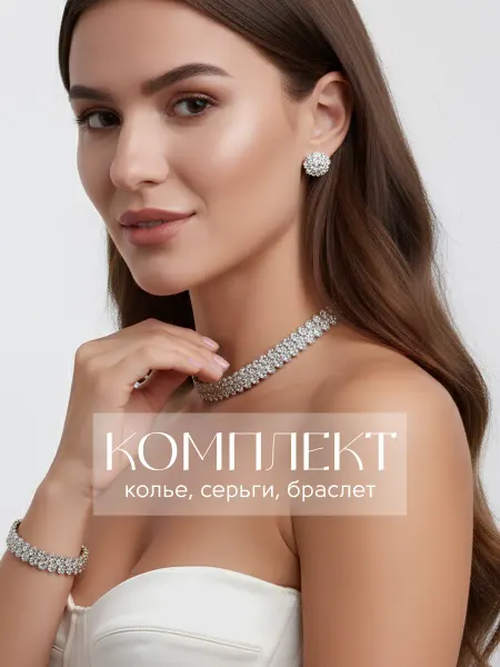 JewelryMeverly Комплект бижутерии колье на шею серьги и браслет