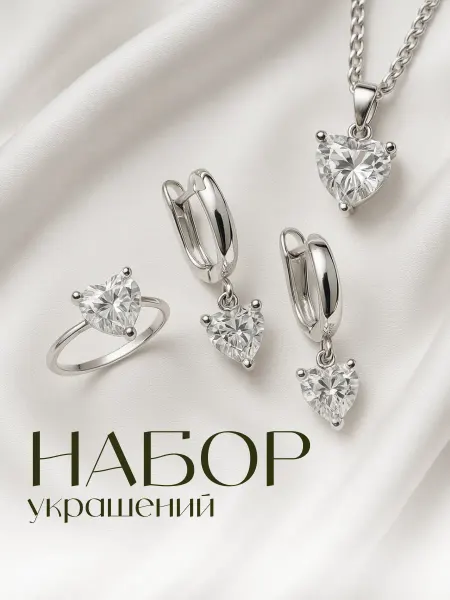 JewelryMeverly Набор бижутерии серьги кольцо цепочка и кулон с камнем