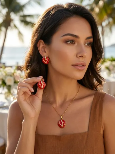 JU.NA Jewerly Комплект украшений серьги гвоздики и кулон на цепочке