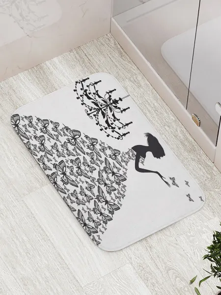 JoyArty Коврик для ванной и туалета мягкий "Платье из бабочек"