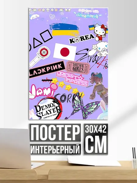 Плакат постер Коллаж K-pop и аниме