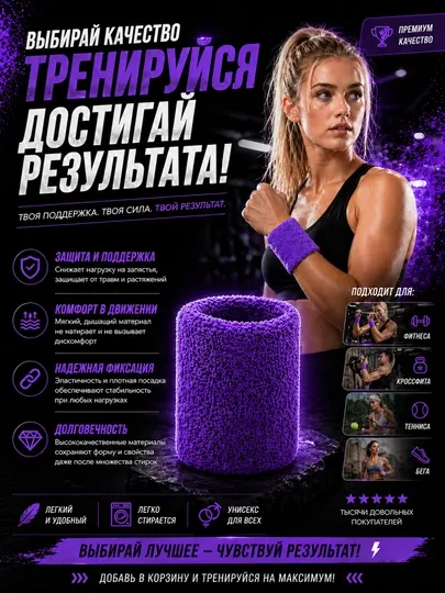 Напульсник спортивный для фитнеса и зала, эластичный, поддержка запястья