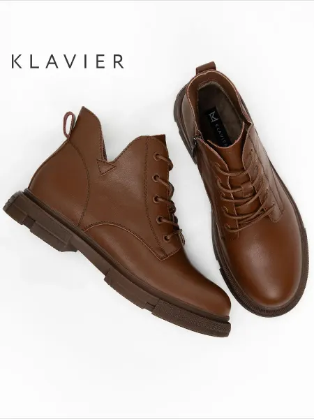 KLAVIER Весенние ботинки женские коричневые кожаные