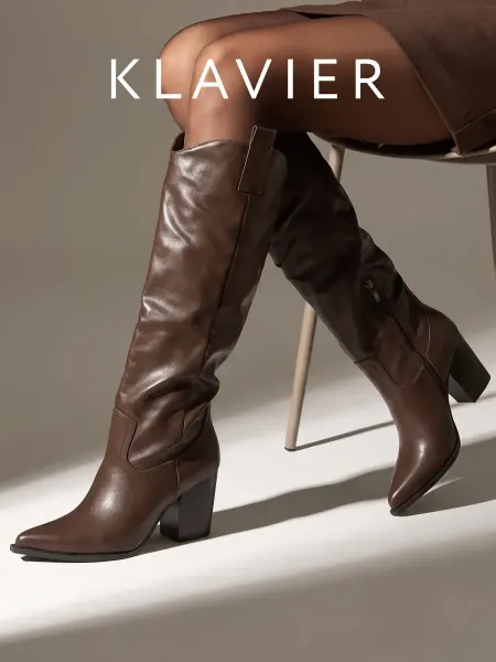 KLAVIER Сапоги казаки коричневые женские демисезонные на каблуке