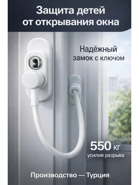 Детский замок на окно с тросом и ключом максимальная защита