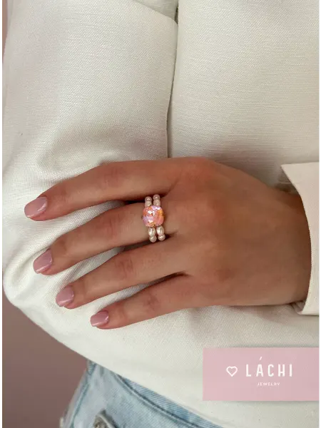 Lachi Кольцо с кристаллом и жемчугом безразмерное