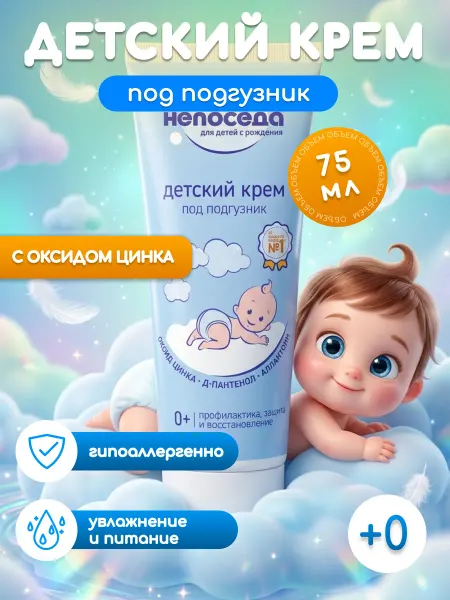Непоседа Детский крем защитный под подгузник с цинком и пантенолом