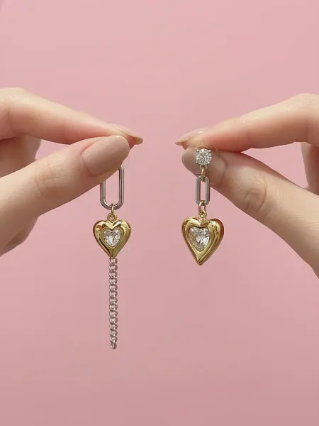 Lar4ik Серьги оригинальные бижутерия висячие асимметрия сердечки