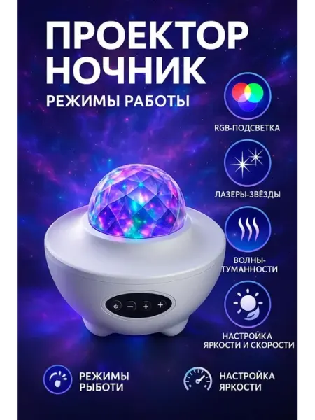 УютМаркет Звёздный проектор ночник с колонкой и пультом