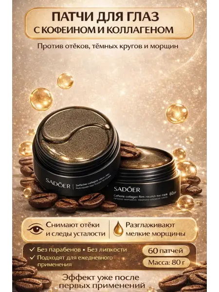 LIVMES Гидрогелевые патчи с коллагеном от темных кругов с кофеином