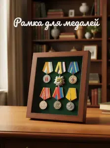 Рама футляр ручной работы для медалей,орденов и нагрудных знаков зеленая