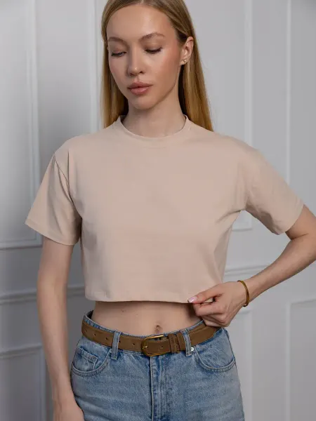 Lovely Queens Топ футболка женская укороченная кроп кремовый