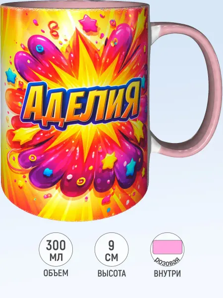 MadePrint Кружка с именем Аделия - розовая внутри и ручка