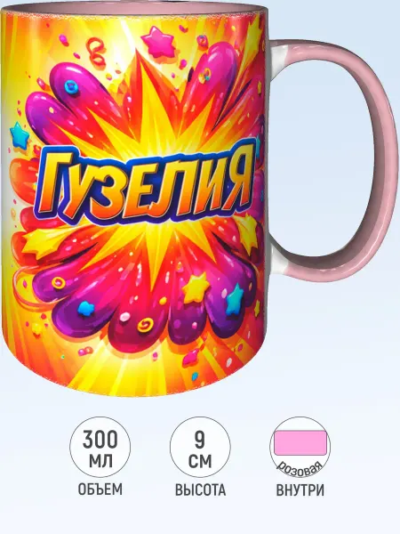 MadePrint Кружка именная Гузелия - розовая внутри и ручка