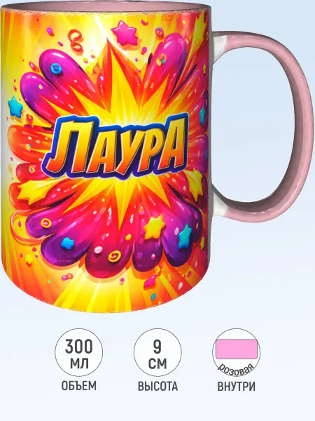 MadePrint Кружка с именем Лаура - розовая внутри и ручка