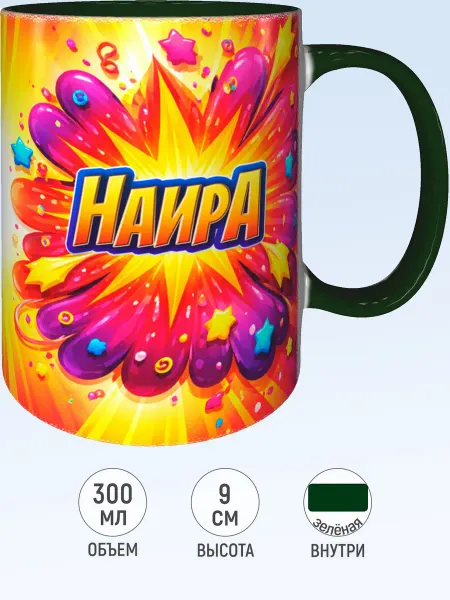 MadePrint Кружка именная Наира - зелёная внутри и ручка