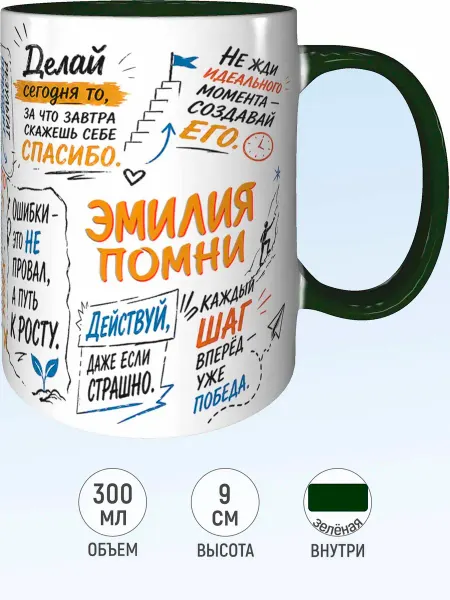 MadePrint Кружка мотивационная Эмилия - желтая внутри и ручка