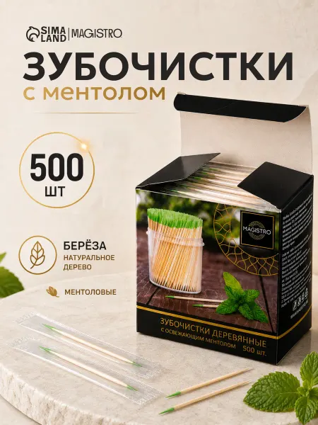 Magistro Зубочистки деревянные 500 шт, с ментолом