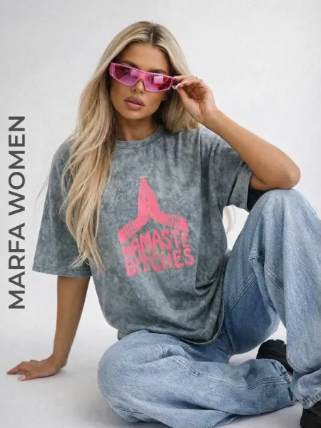 MARFAWOMEN Футболка оверсайз с пич эффектом летняя