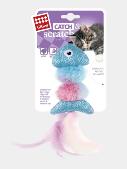 Интерактивная игрушка для кошек, переливающаяся рыбка с перьями