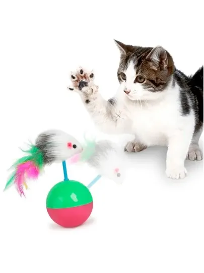 Игрушка для кошек неваляшка, шарики с мышкой, пластиковый
