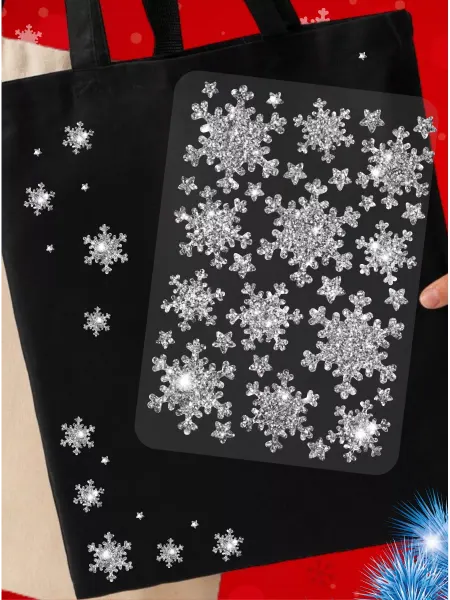 Megashirt Термонаклейка на одежду новогодняя, блестящие снежинки