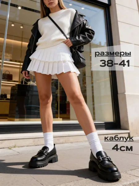 MEIDIANNAS Туфли лоферы кожаные на тракторной подошве