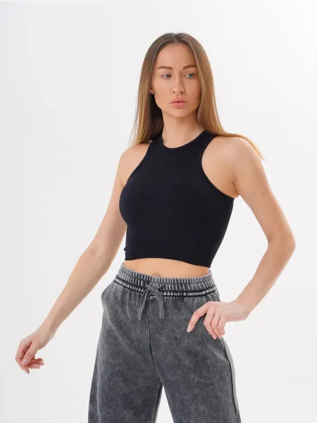Melissashop Майка кроп топ в рубчик короткий
