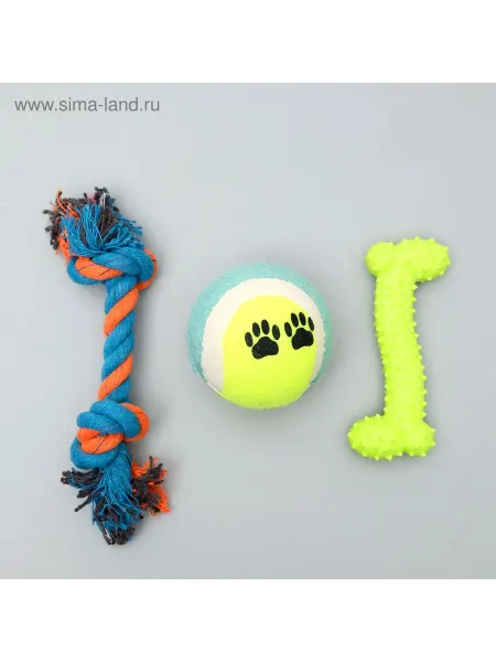 Пижон Игрушки мячик канат кость для собак набор