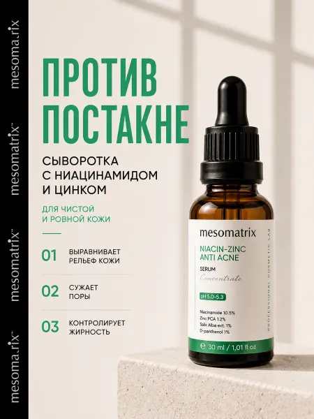 MESOMATRIX Сыворотка с ниацинамидом и цинком для кожи с постакне