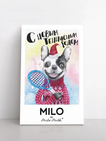 Milo Milk Теннисный сувенирный магнит Новогодний бульдожка