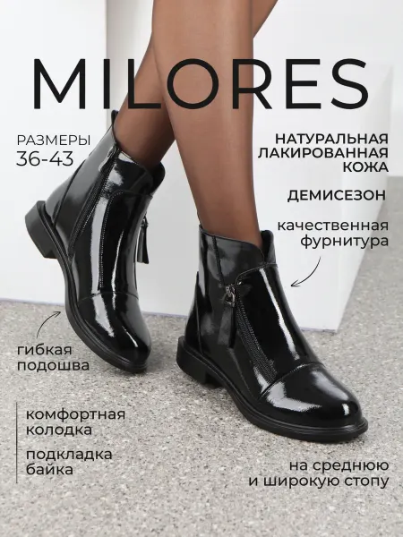 Milores Ботинки демисезонные черные из лакированной кожи