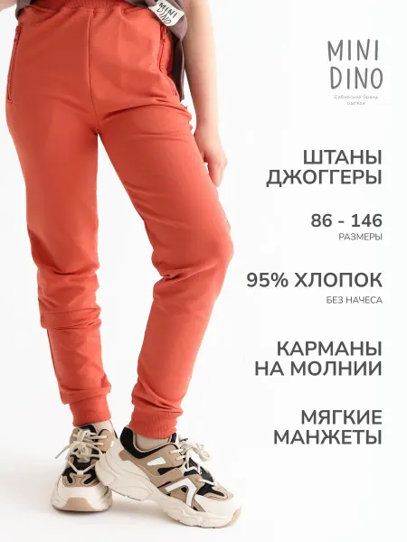MiniDino Штаны спортивные детские джоггеры на резинке летние легкие