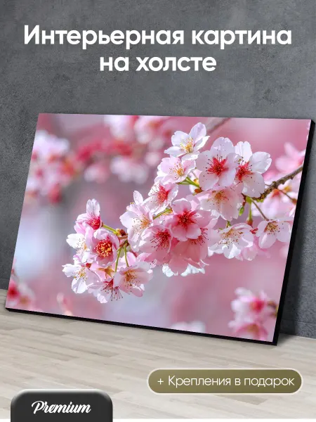 Modulka Картина на холсте Ветка нежной бело-розовой сакуры