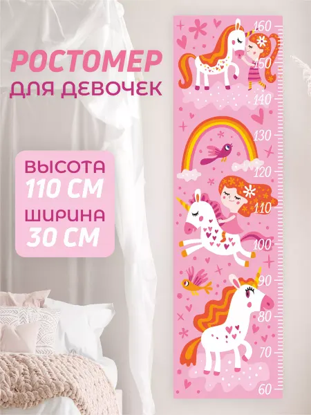 NAKLEIKA ME Ростомер детский на стену с единорогами
