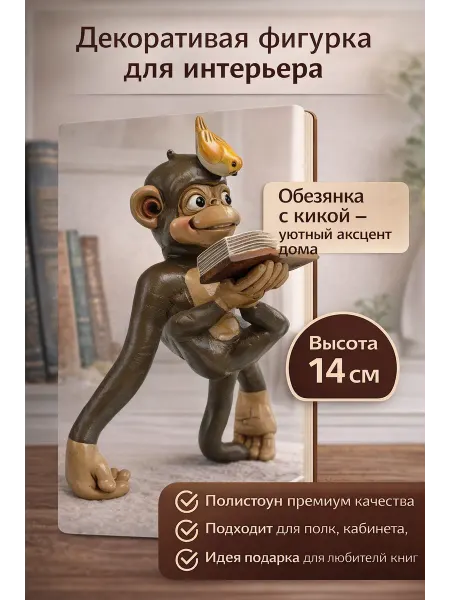 NDJ Фигурка обезьянка с книгой для интерьера, статуэтка