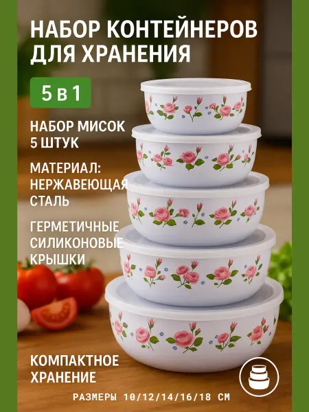 Nib37 Набор контейнеров для еды нержавеющая сталь 5 шт