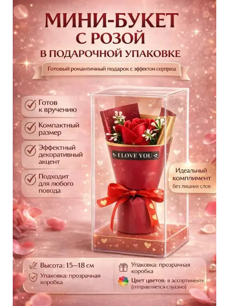 NOIREA Мини-букет с розой в подарочной упаковке