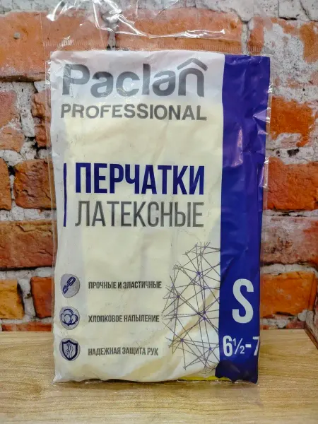 Paclan Перчатки латексные хлопковое напыление размер S