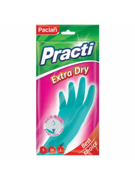 Paclan Перчатки хозяйственные резиновые, х б напыление, р.L, синие