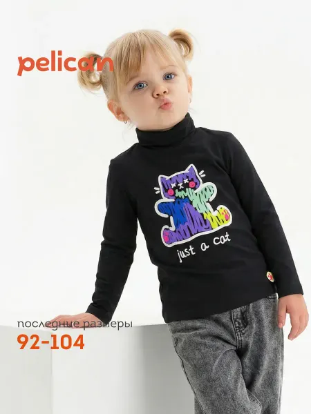 Pelican Водолазка для девочки черная с котиком