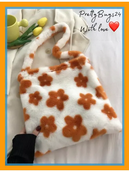 PrettyBuys24 Сумки хозяйственные шоппер плюшевый мех сердечки цветы