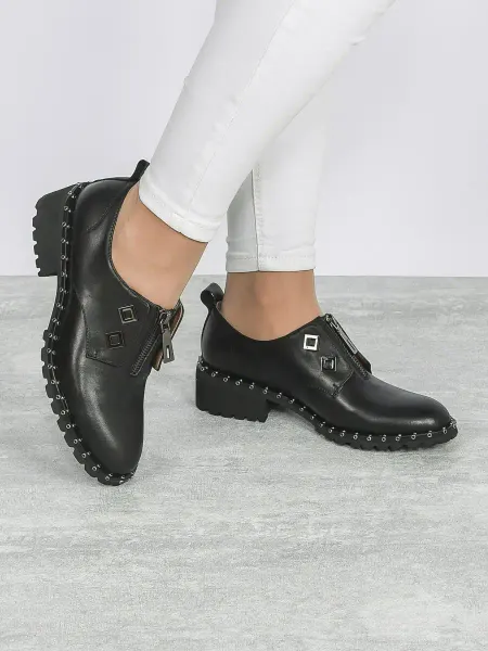 Princessa Shoes Туфли женские на низком каблуке черные